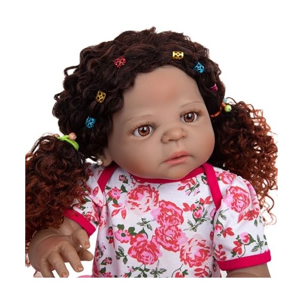 ERNZI Reborn Baby Dolls Black Poupée Réaliste Afro-Américaine pour Nouveau-Né De 23 Pouces Cadeau danniversaire Et Accessoir