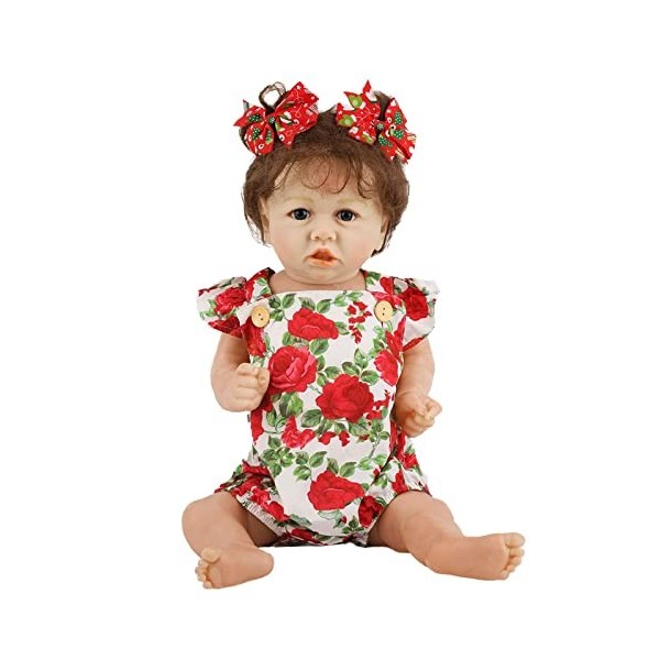 Poupées Reborn Filles avec Ensemble De Roses Rouges 22 Pouce/58 Cm Reborn Enfant Bébé Poupée Fille Vraie Vie Nouveau-Né Bébés