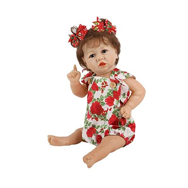 Poupées Reborn Filles avec Ensemble De Roses Rouges 22 Pouce/58 Cm Reborn Enfant Bébé Poupée Fille Vraie Vie Nouveau-Né Bébés