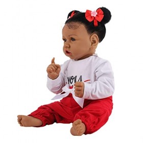 Reborn Poupées Fille Enfant en Bas Âge 58Cm Réaliste Reborn Bébé Fille Poupée Foncé Sjin Nouveau-Né Réaliste Silicone Vinyle 