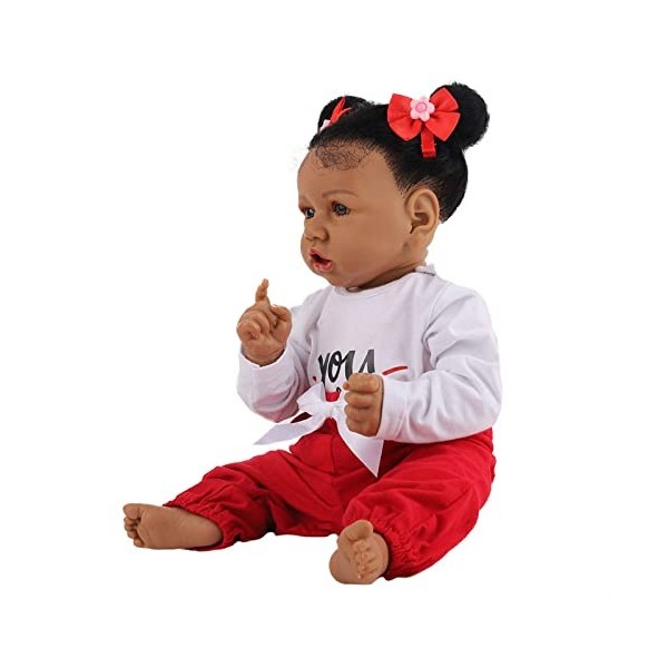 Reborn Poupées Fille Enfant en Bas Âge 58Cm Réaliste Reborn Bébé Fille Poupée Foncé Sjin Nouveau-Né Réaliste Silicone Vinyle 