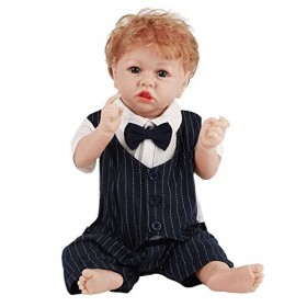 Poupée Reborn Cool Boy avec Gilet Et Costume 22 Pouces 58 Cm Réaliste Bébé Fait À La Main en Silicone Souple Vinyle Poupées N