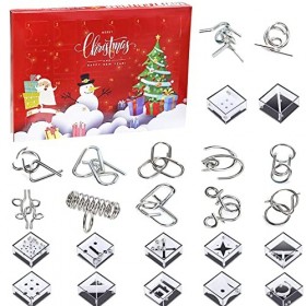 Calendrier de lAvent 2022, 24 Pièces Alendrier de LAvent Casse-Têtes Puzzle, 12 Pièces Métal IQ Jigsaw + 12 Pièces Mini Cas