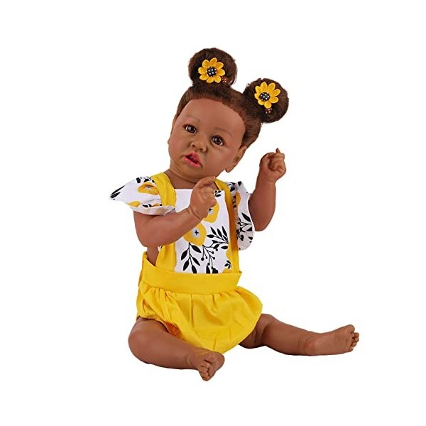 Poupée Reborn Fille 22 Pouces 58 Cm Réaliste Reborn Bébé Poupées Peau Foncée Fille Doux Silicone Vinyle Enfant en Bas Âge Réa