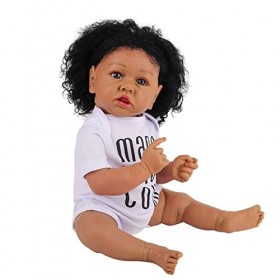 Poupées Réalistes en Silicone pour Petites Filles, Corps Complet, Peau Foncée, 23 Pouces, 58Cm, Reborn, pour Tout-Petits, Com