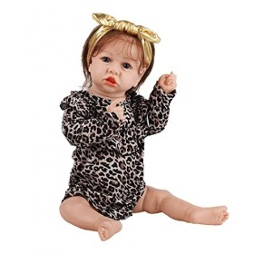 Poupée Bébé Fille Reborn avec Jupe Léopard, Mignon Bébé Fille en Silicone Souple, Bouche Magnétique pour Nouveau-Né, Jouets p