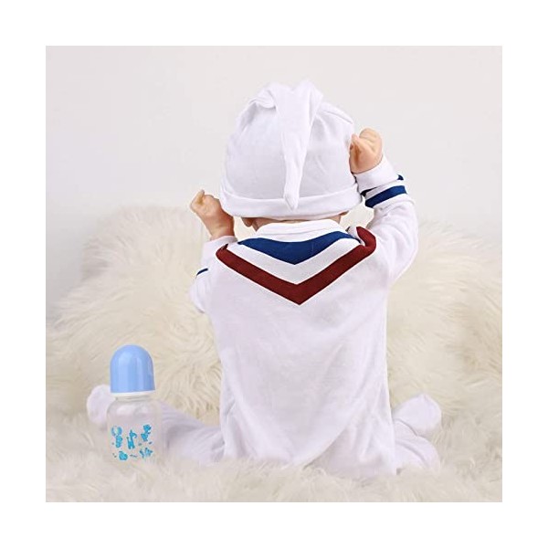 22 Pouces Reborn Bébé Poupées Garçon avec Costume Blanc Poupées De La Vie Réelle en Silicone Souple Vinyle Nouveau-Né Bébé en