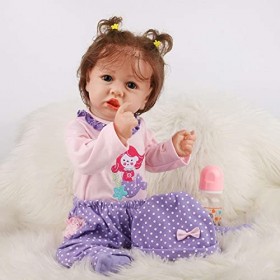 Poupée Bébé Fille Réaliste Reborn avec Costume Violet, 58 Cm, 22 Pouces, Vinyle en Silicone Souple, Nouveau-Né Filles, Jouets