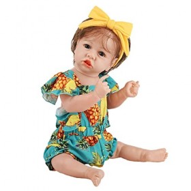 Poupée Bébé Reborn Fille avec Costume DAnanas Bleu Et Nœud Jaune, 22 Pouces, Jolie, Réaliste, Aspect Réaliste, Fait À La Mai