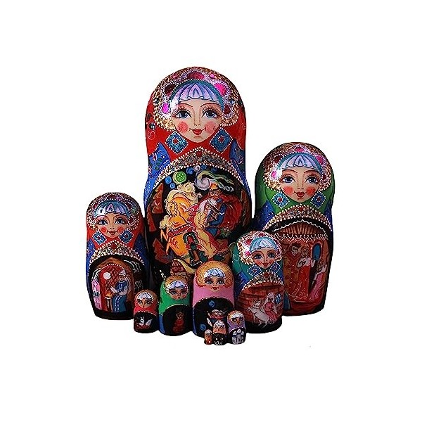 SAFWEL Qualité Poupées Gigognes 10 pièces Belles poupées gigognes en Bois poupées Russes Jouets Faits à la Main for la décora