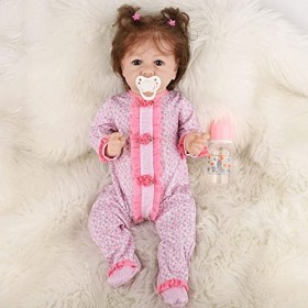 Reborn Baby Dolls Fille 22 Pouces Réaliste Mignon Réaliste Silicone Yeux Ouverts Filles Poupée Enfant en Bas Âge Enfants Cade