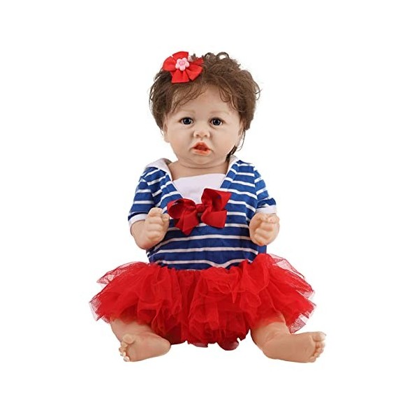 Réaliste 22 Pouces 58 Cm Reborn Bébé Poupées Fille avec Jupe Rouge Et Nœud en Silicone Souple Corps Complet Beaux Jouets De B