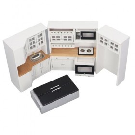 BSTCAR Armoire de Cuisine Miniature, Réfrigérateur, Four à Micro-Ondes, Ensemble Mignon pour Maison de Poupée, Jeu de Simulat