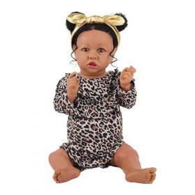 ERNZI 23 Pouces Poupée Africaine Américaine Réaliste Poupée Noire Fille en Silicone avec Corps Complet Et Lavable Poupée Afri