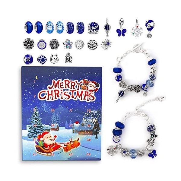 2pcs Kit de Fabrication de Bracelets de Compte à Rebours de Noël pour Calendrier de Lavent de Compte à rebours de Noël 24 jo