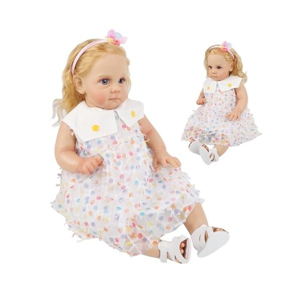 BALRAJ 60 Cm Reborn Bébé Poupées pour Filles Doux Réaliste Bébé Fille Poupée avec De Longs Cheveux Bouclés Réaliste Bébé Poup