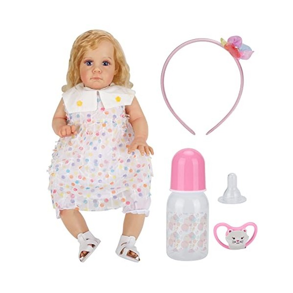 BALRAJ 60 Cm Reborn Bébé Poupées pour Filles Doux Réaliste Bébé Fille Poupée avec De Longs Cheveux Bouclés Réaliste Bébé Poup