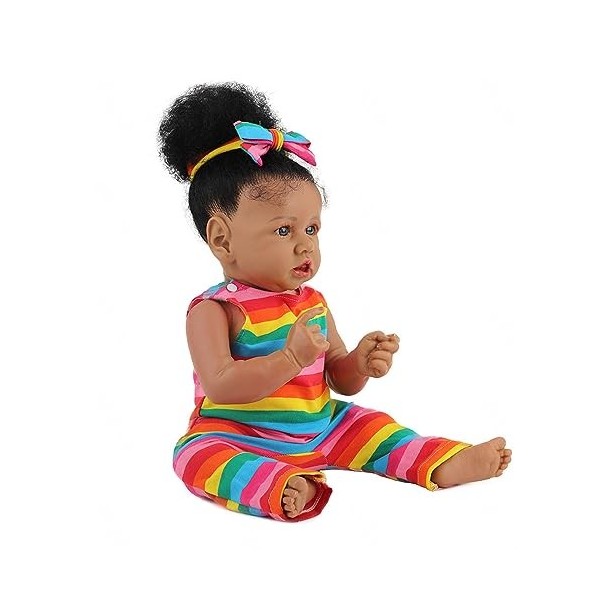 Poupées Reborn Noires, 22 Pouces, bébé garçon réaliste en Silicone Souple, Vinyle réaliste, Nouveau-né Fille avec Les Yeux fe
