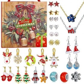 Bijoux Calendrier de lAvent 2023 24 Pcs Calendrier de lAvent pour les filles 2022 avec collier anneaux boucles doreilles C