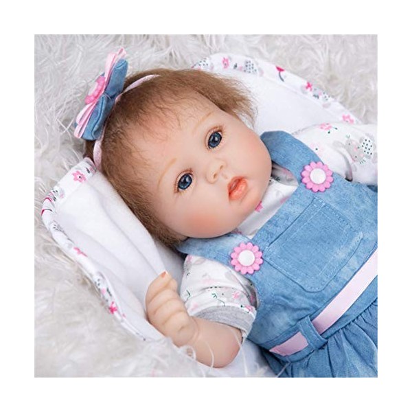 Poupée Bébé Reborn Réaliste, Yeux Bleus, 42Cm, Faite À La Main, avec Jupe en Denim, en Tissus, Poupée Réaliste pour Fille, An