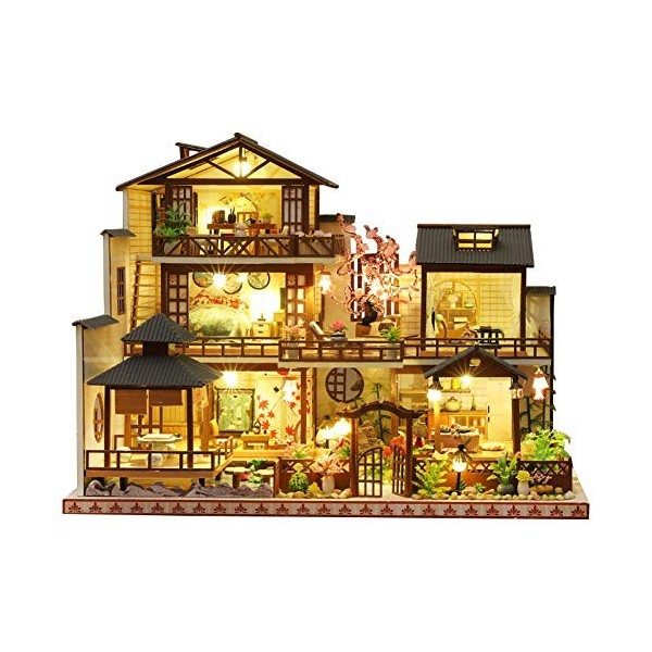 WonDerfulC Maison de poupée en bois style japonais Grande Villa Kit de construction de jardin Sakura Modèle DIY Art Maison Ca