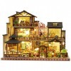WonDerfulC Maison de poupée en bois style japonais Grande Villa Kit de construction de jardin Sakura Modèle DIY Art Maison Ca