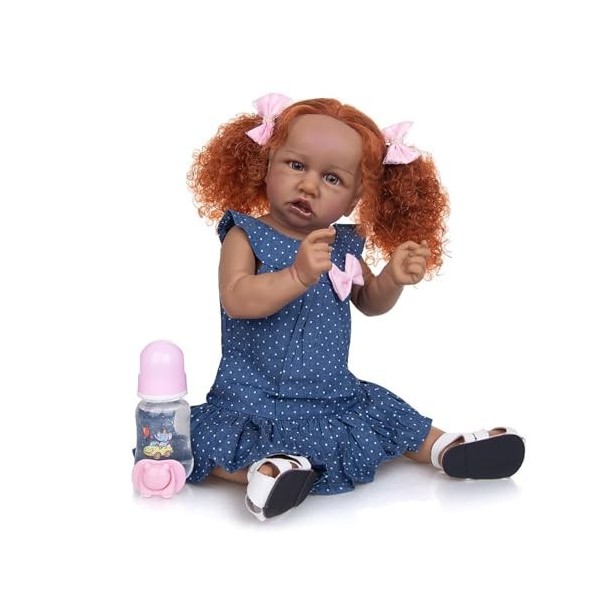 ERNZI Poupées Réincarnées Realistic Baby Doll 22 inch Dolls Reborn Baby Dolls Black Girl with Clothes and Toy Gift for Kids A