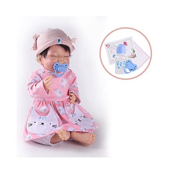 Poupées Reborn Baby Girl - 46 cm - Poupées Reborn en silicone - Bébé réaliste - Cadeaux pour petites filles et enfants, C