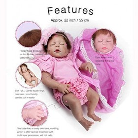 Jouet De Poupée Réaliste en Silicone pour Bébé, Corps Complet De 22 Pouces/55 Cm, Jouet pour Enfants avec Cheveux Courts Et B