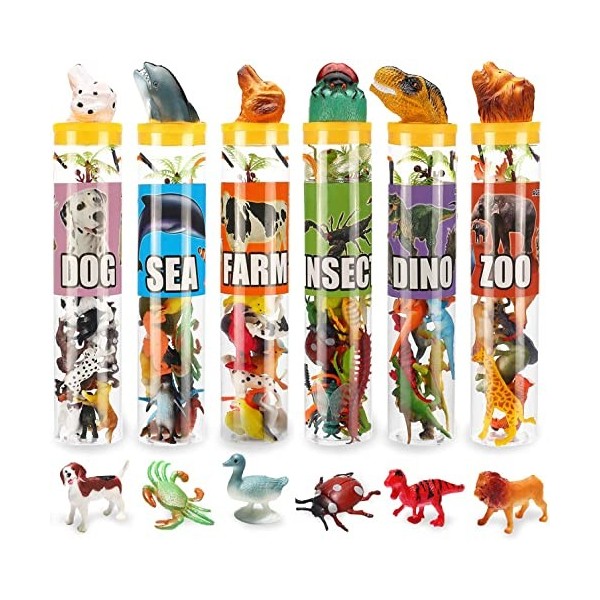 YeoNational&Toys 82 Jouets pour Animaux, Divers Mini Dinosaures, Insectes, Animaux de la Ferme océanique, Animaux de la Jungl