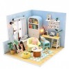 Kit Miniature De Maison De Poupée Bricolage avec Housse Anti-Poussière, Modèle De Construction De Maison De Poupée en Bois av