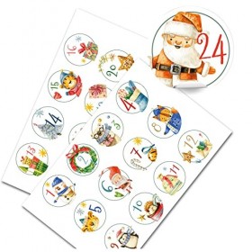 Yabaduu Calendrier de lAvent DIY avec sacs en papier à coller - Numéros 1-24 - Autocollants pour Noël - Kit de bricolage à r