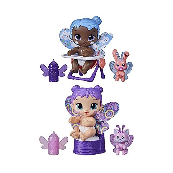 Baby Alive Glo Pixies Minis 2-Pack, Plum Rainbow and Sky Breeze, 3.75-Inch Glow-in-The-Dark Pixie Doll Toy, Kids 3 and Up, 2 