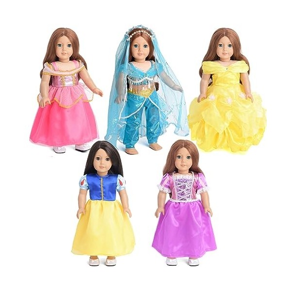 Sweet Dolly Vêtements de poupée 5 pièces Costume de princesse Jasmine Raiponce Aurore Belle robe de poupée pour poupée de 45,