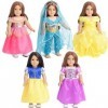 Sweet Dolly Vêtements de poupée 5 pièces Costume de princesse Jasmine Raiponce Aurore Belle robe de poupée pour poupée de 45,