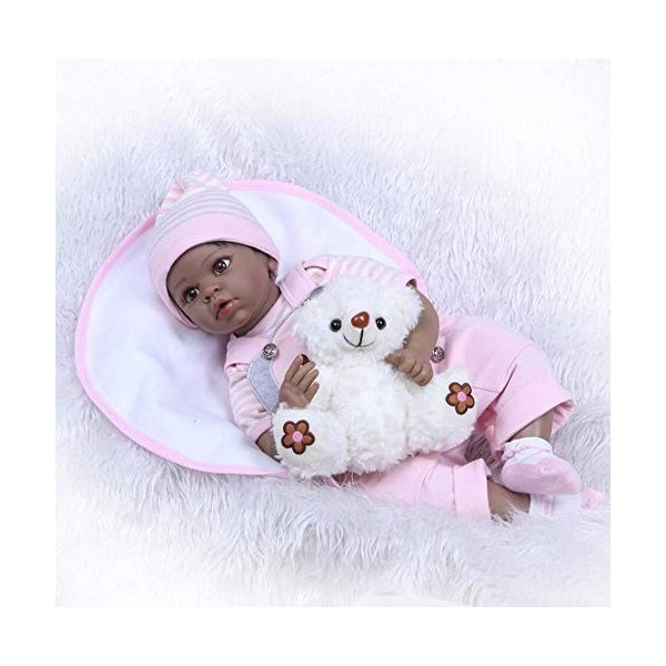 FACAZ Réaliste Bébé Poupée, Reborn Baby Dolls 55 Cm 22 "Fait À La Main, Réaliste Reborn Babies Doux Silicone Vinyle Peau Noir