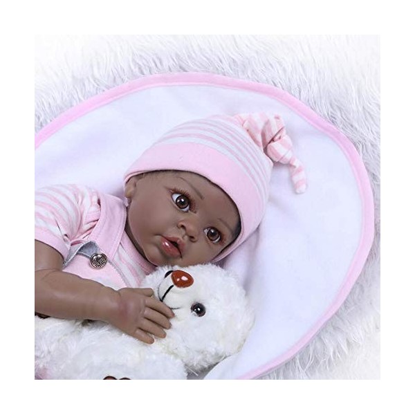 FACAZ Réaliste Bébé Poupée, Reborn Baby Dolls 55 Cm 22 "Fait À La Main, Réaliste Reborn Babies Doux Silicone Vinyle Peau Noir