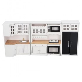 Vcedas Armoire de Cuisine pour Maison de Poupée, Réfrigérateur, Four, Micro-Ondes, Ensemble de Meubles en Bois, Cuisine Minia