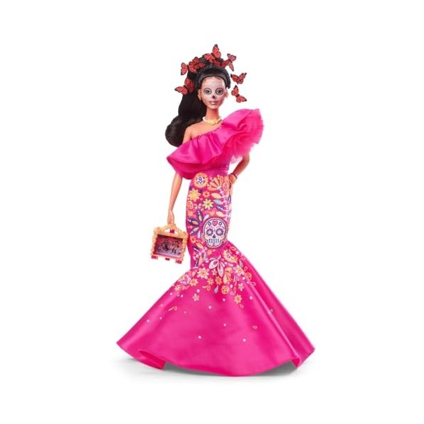 Barbie Poupée Signature Día De Muertos 2023 Sous Emballage Deluxe Avec Robe Rose À Volants Et Petite Offrande, À Collectionne