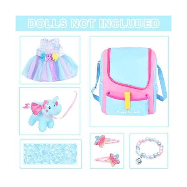 Accessoires de poupée pour fille de 45,7 cm avec sac de transport + robe + 2 épingles à cheveux + autocollant bleu + bracelet