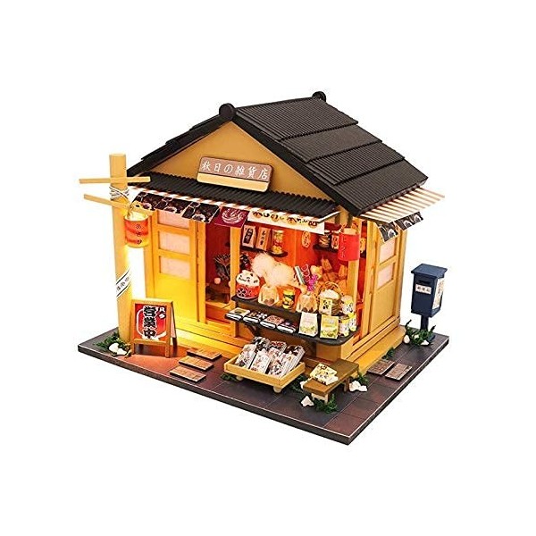 Bricolage Maison De Poupée Épicerie 3D Maison De Poupée en Bois Miniaturas avec Meubles Bricolage Maison De Poupée Kit Jouet 