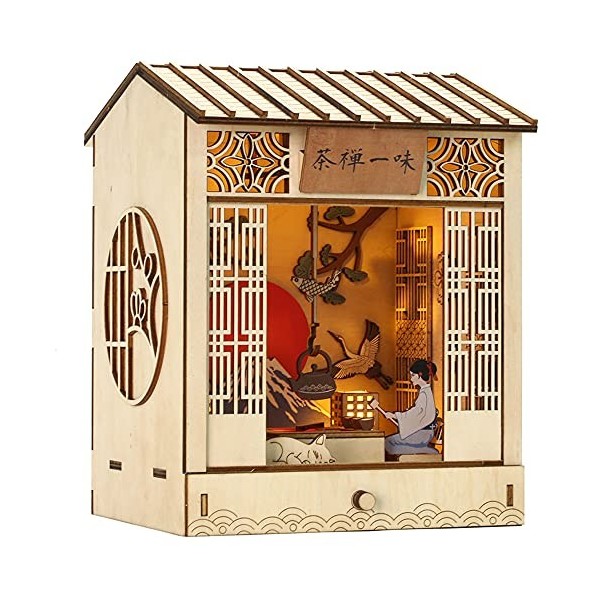 Solis MK02 Puzzle en bois 3D pour maison de poupée, livre Nook Bibliothèque Support de livre assemblé personnalisé pour décor