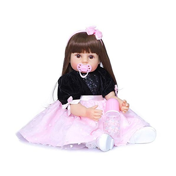 22"/55cm Doux Silicone Vinyle Corps Reborn Bébé Poupées avec De Longs Cheveux Rose Robe Réaliste Toddler Princesse Fille Doll