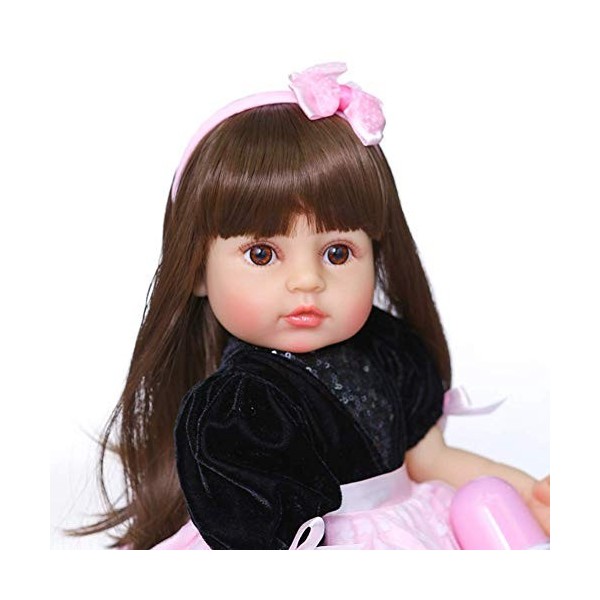 22"/55cm Doux Silicone Vinyle Corps Reborn Bébé Poupées avec De Longs Cheveux Rose Robe Réaliste Toddler Princesse Fille Doll