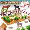 BUYGER 58 Pièces Animaux de la Ferme Jouet pour Enfant, Figurines Animaux avec Tapis de Jeu, Arbres et Clôture, Cadeau Educat