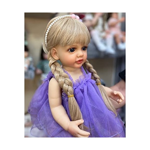 YIHANGG 55cm Silicone Complet du Corps Poupée Bébé Reborn Cheveux Longs Réaliste Fille Princesse Poupée 22 Pouces Imperméable