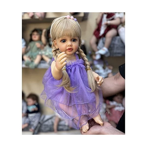 YIHANGG 55cm Silicone Complet du Corps Poupée Bébé Reborn Cheveux Longs Réaliste Fille Princesse Poupée 22 Pouces Imperméable