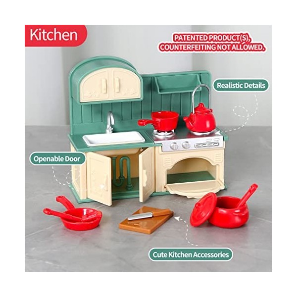 TAKIHON Ensemble de meubles pour maison de poupée, salle de bain, cuisine, réfrigérateur, machine à laver pour enfants, acces