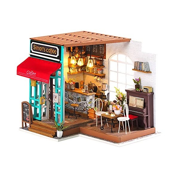 Rowood Simons Coffee Kit de maison de poupée miniature avec meubles, échelle 1:24, mini maison en bois