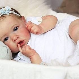 Réaliste Reborn Bébé Poupées Fille avec des Yeux Gris Poupée Nouveau-Né en Silicone Souple Alimentation Complète Le Réaliste 